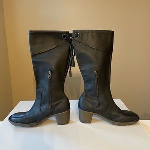 Dr Martens Vintage Mid Calf Tall Black Leather Chunky Heel Wedge Boots US 8